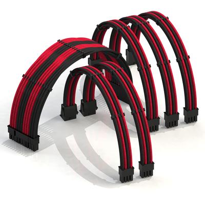 LINKUP 30cm Super Soft and Flexible PSU Cable Extension Sleeve for Custom Mod PC Power Combed and 1x 2x CPU 3x GPU 300mm Red Black Supply, Braided,