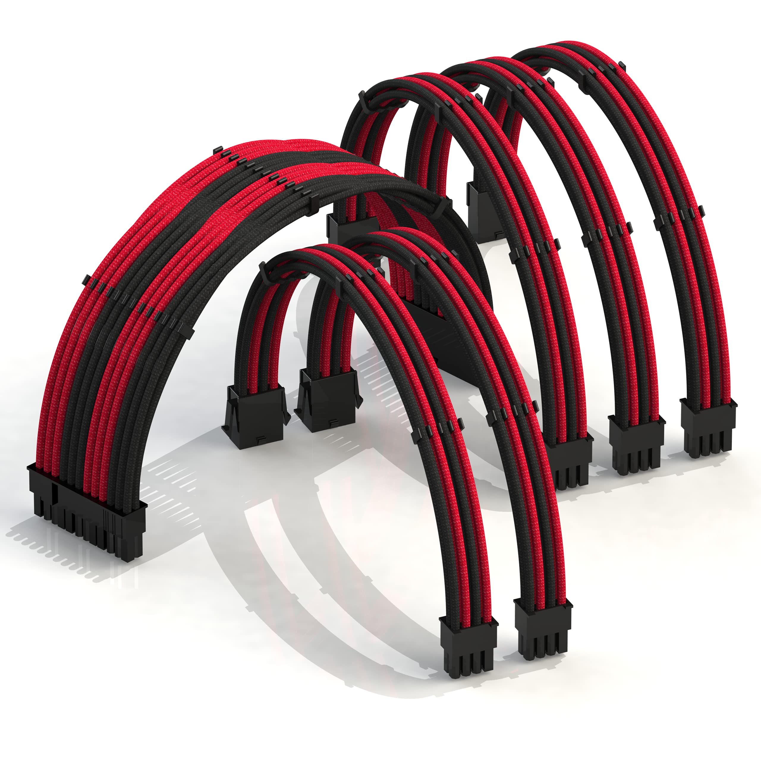 

LINKUP 30cm Super Soft and Flexible PSU Cable Extension Sleeve for Custom Mod PC Power Combed and 1x 2x CPU 3x GPU 300mm Red Black Supply, Braided,