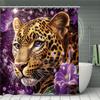 4-teiliges Modernes Einfaches Leoparden- und Blumenmuster Duschvorhang-Set Badezimmer Vorhänge, Badezimmer Dekorative Duschvorhänge, Boden
