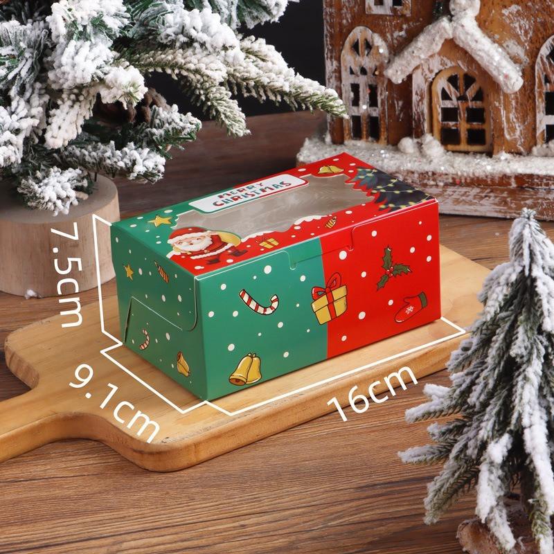 10 Set Merry Christmas Paper Gift Packaging 2pcs Cupcake Pastry Cake Boxes Clear Window Mousse Dessert Egg Tart Box