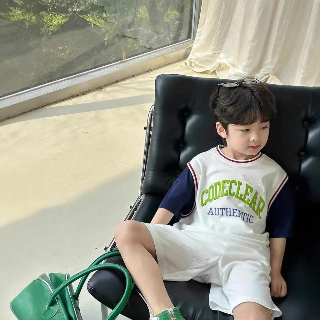 2025 Boys' Quick-Dry Summer Basketball Set - Short-Sleeve, Fake Two-Piece Design