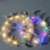 Christmas LED Feather Headband New Year Women Hairband Sweet White Feather Luminous Garland  Party