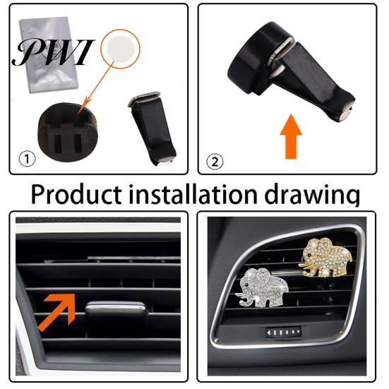 No Glue Required Air Vent Clip Car Freshener Luxury Rhinestone Alloy Elephant Auto Outlet Decoration Aromatherapy Diffuser Interior Accessories