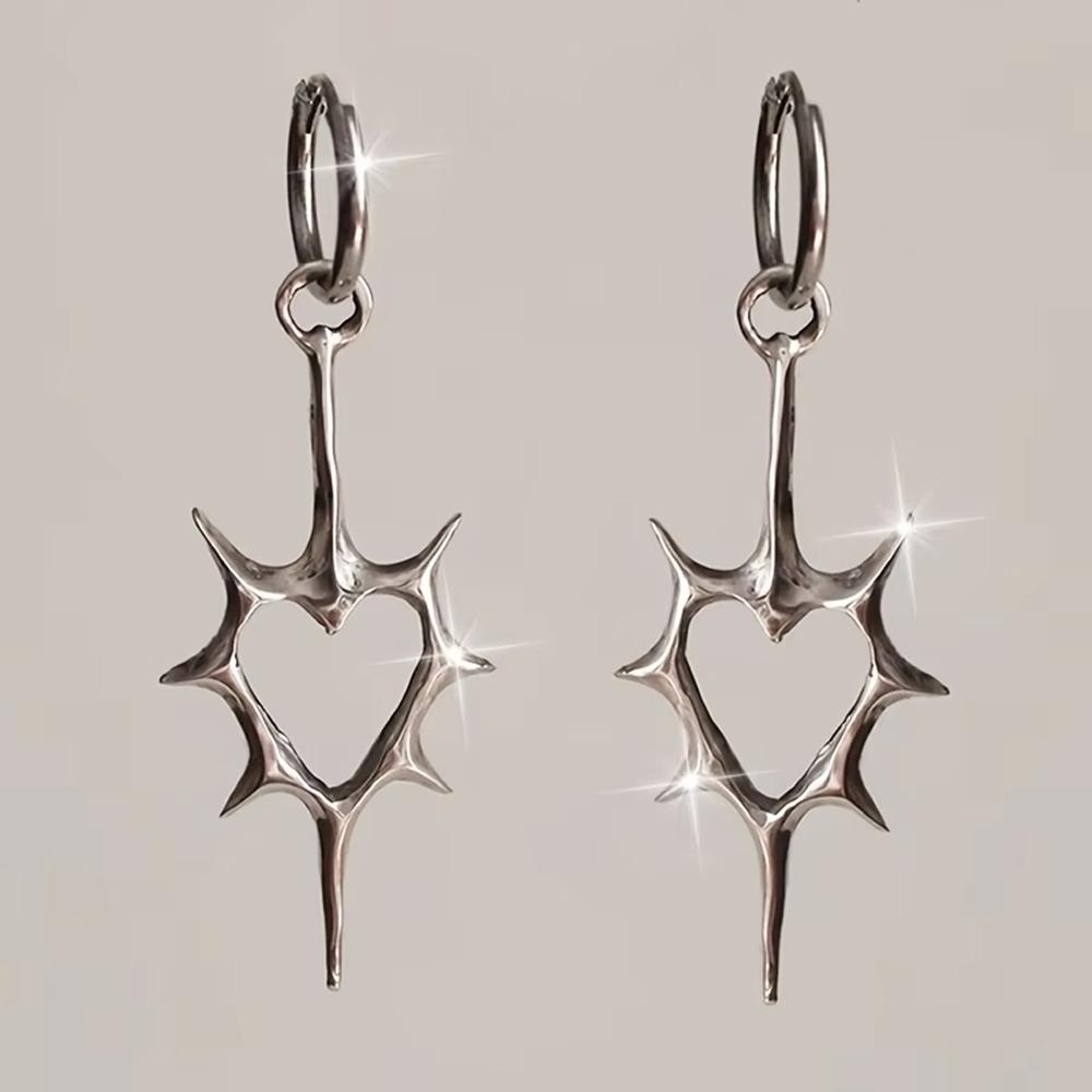 2 szt. Kolczyki kółka z wisiorkiem w kształcie serca z pustymi kolcami w stylu Punk Rock dla Kobiet Mężczyzn, Modne Kolczyki z Nitami i Kolcami dla Zakochanych