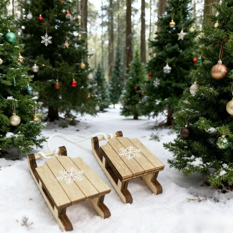 Mini Schlitten Figur Dekoration, Weiß Schneeflocken bedrucktes Handwerk, Geeignet für Feiertags- und Weihnachts-Tischgeschenke