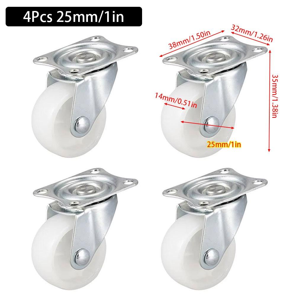 1/2/4Pcs White Nylon Rubber Caster Wheel 360 Degree Swivel Casters New Furniture Roller