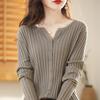 Autumn Winter Solid Cardigan Women's O-Neck Sweater Knitted Bottoming Shirt Striped Korean Fashion Undershirt Knitwear