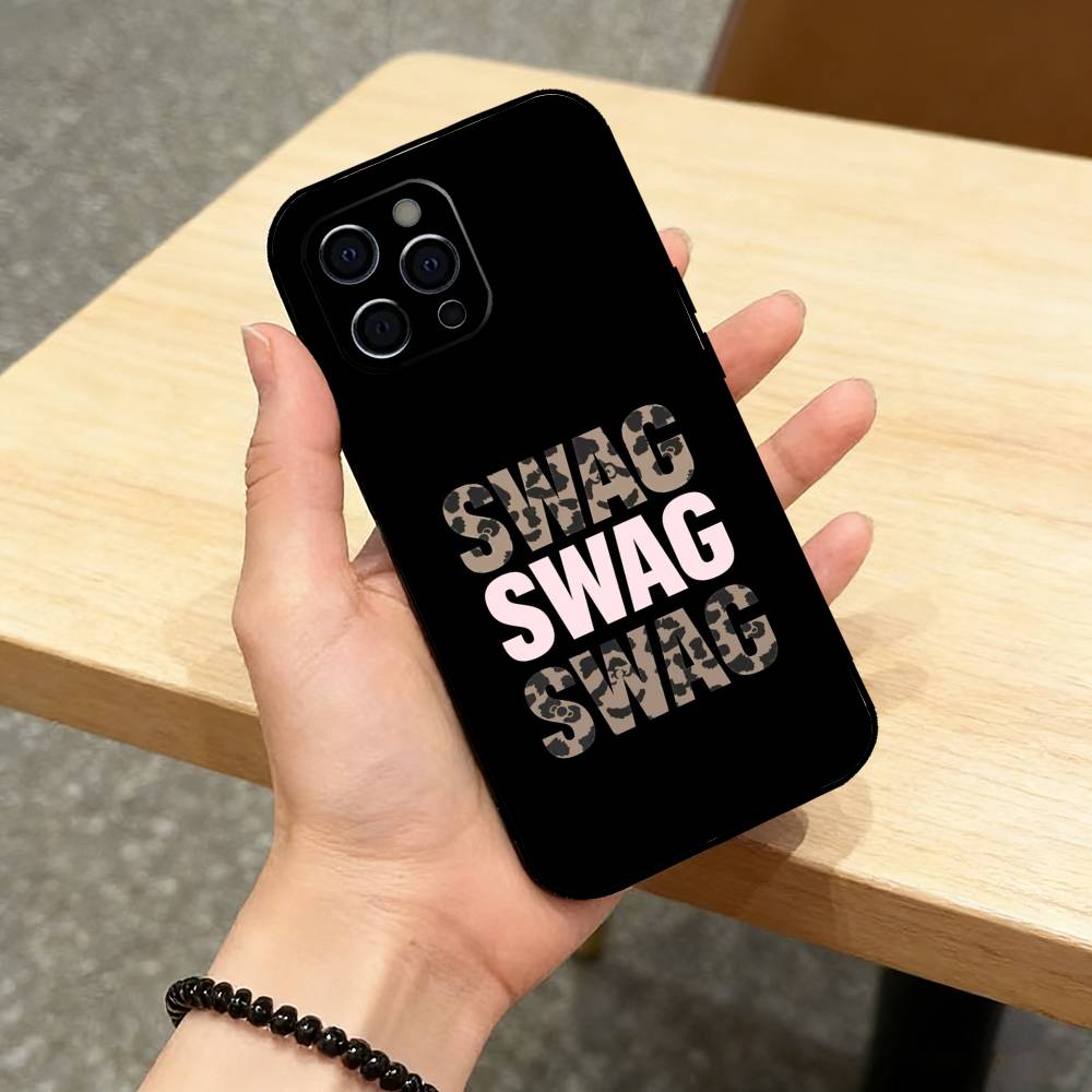 l-Leopard Print s-SWAG Phone Case For iPhone 17,16,15,14,13,12,11 Plus,Pro Max,XS,Soft Silicone Black Cover
