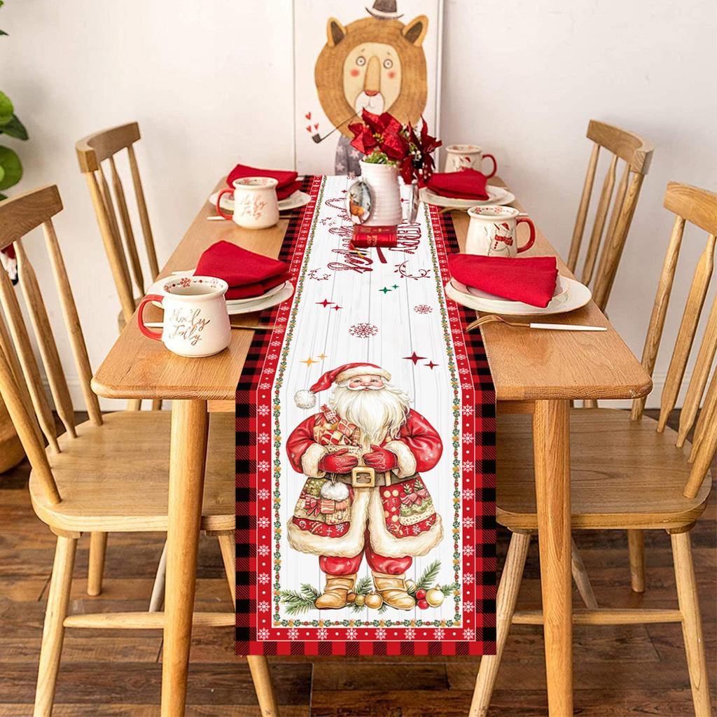 Christmas Linen Table Runner Merry Christmas Decoration for Home 2024 Xmas Party Decor Ornament Navidad Natal New Year Gift 2025