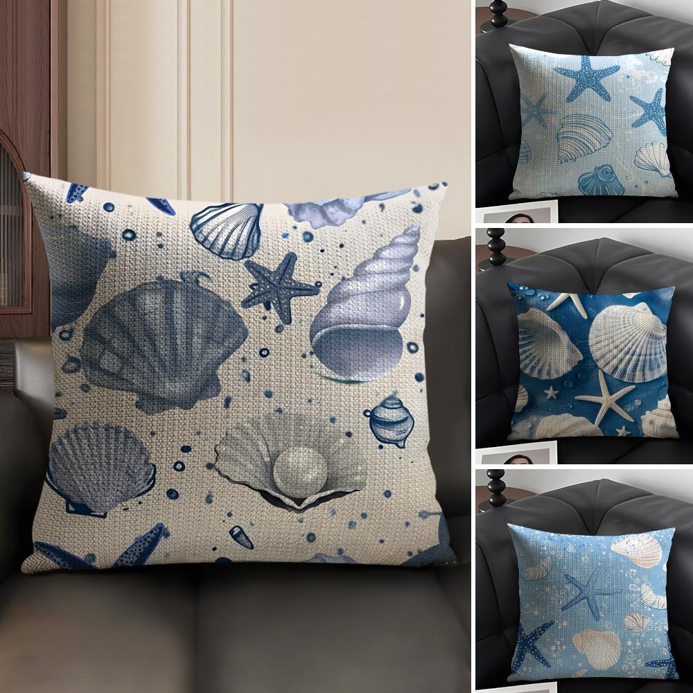 Ocean Animals Ins Cushion Cover Natural Linen Organic Fabric Double-Sided Printing Sofa Home Decor Gift Pillow Case