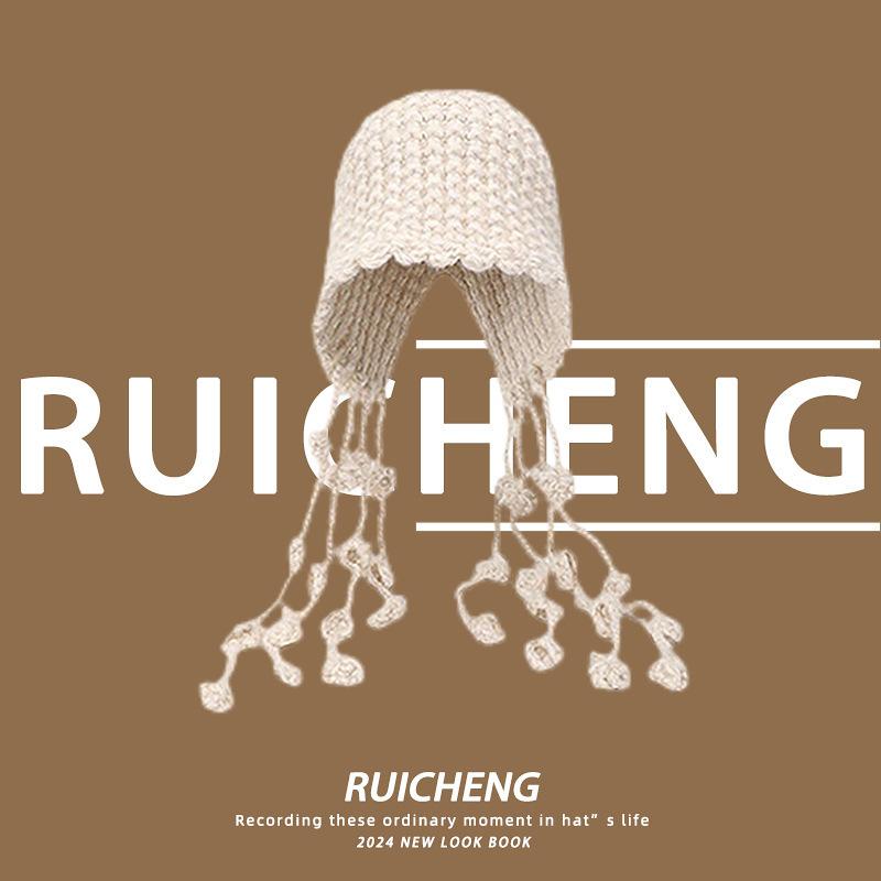 Sweet and cute little red knitted hat children autumn and winter red festive ear protection warm trendy baotou wool hat