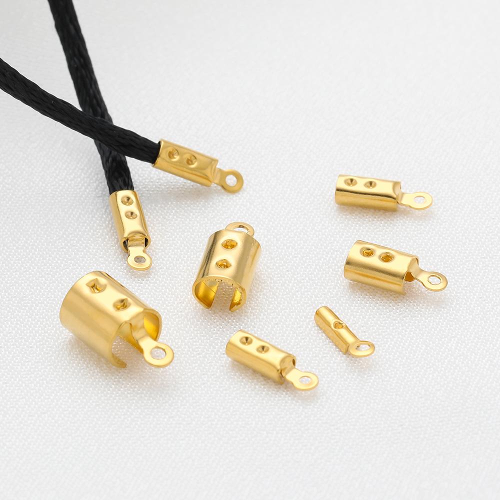 50pcs Stainless Steel 18k Gold Plated Crimp End Beads Caps for Diy Jewelry Making Findings Bracelet Necklace Chains Accessoreis