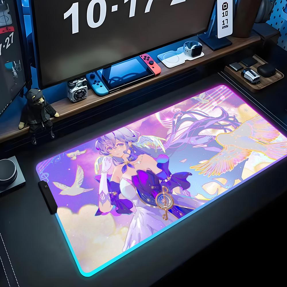 robin honkai Mouse Pad RGB Gaming Mousepad Big LED Pad PC Desk Mat Luminous Mouse Pad Large Keyboard Mats Table Rug With Backlit