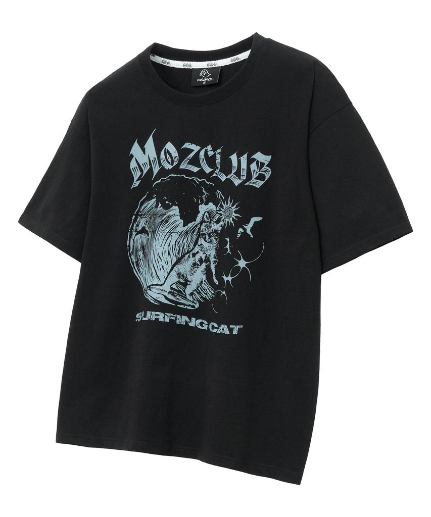 MOZMOZ Surfing Cat Oversized Short Sleeve T-Shirt Black