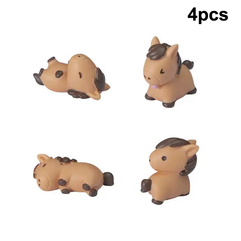 

4pcs Miniature Landscape Creative Lifelike Pony DIY Decoration For Home, Desktop, Office, And Car, Resin Crafts, Small Ornaments