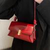 High-End Patent Leather Glossy Texture Shoulder Bag Fashion Red Simple Solid Small Square Bag Women's  New Pop Crossbody Bag