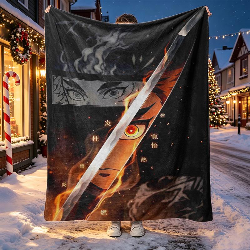 Demon Slayer Pattern Blanket for Home Decoration, Bed, Sofa, Car Travel, Camping, Suitable for All Seasons, Birthday Christmas Gift