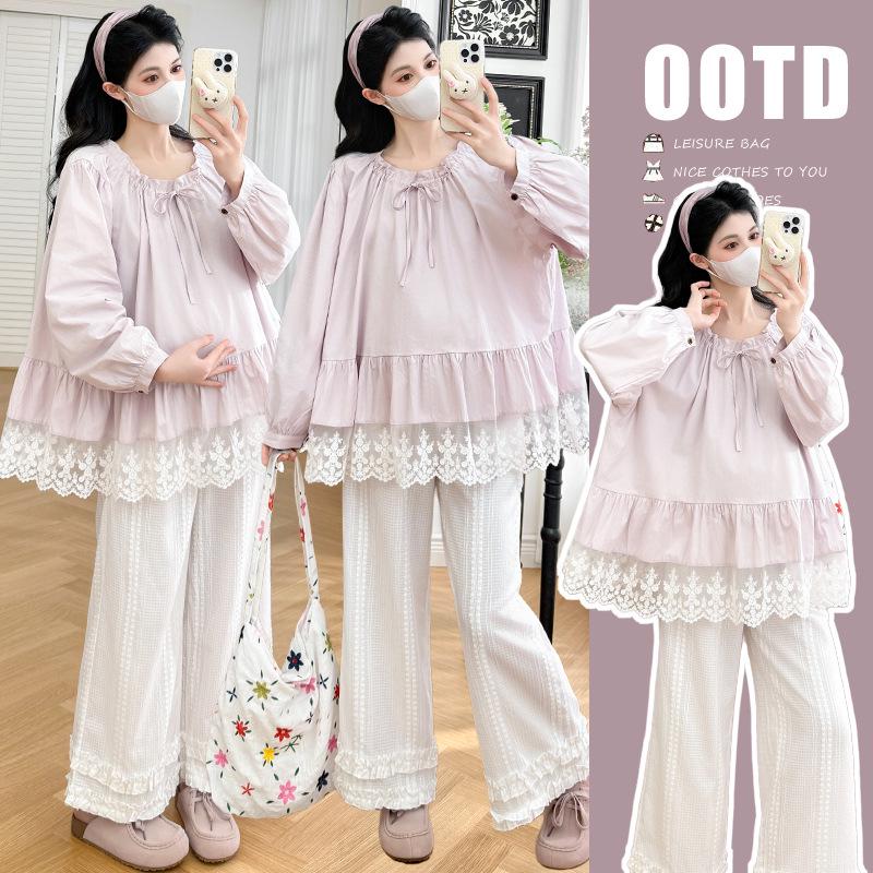 Summer 2026 Gentle Lace Patchwork Maternity Top & Belly Support Pants Set Medium