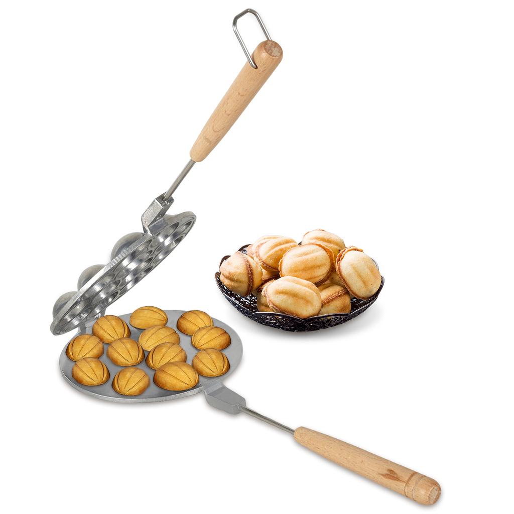 16 Holes Walnut Cookie Mold Aluminum Walnut Cookie Maker Mould Nonstick Cook Making Tool with Handle for Baking Kitchen Accessor