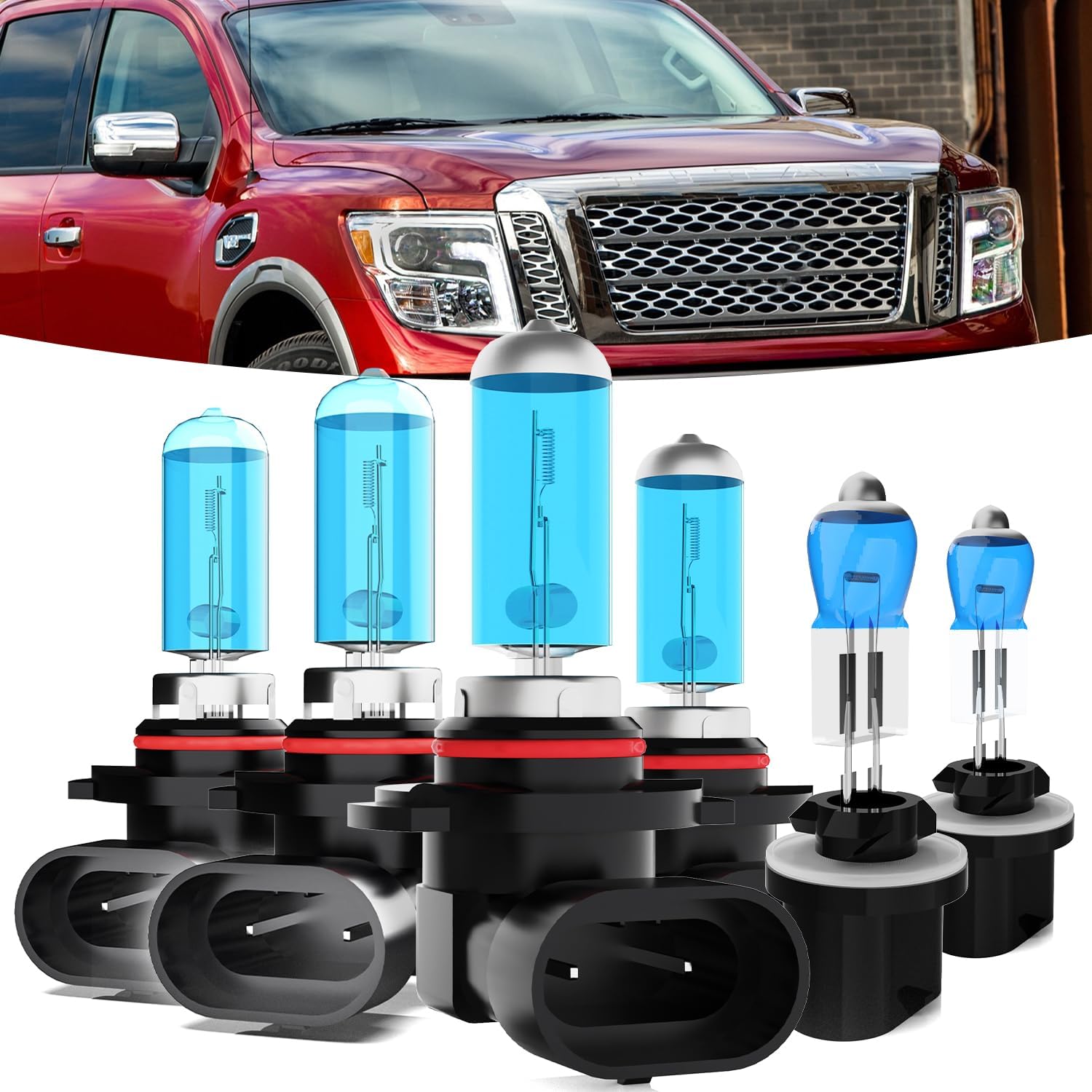 

Halogen Headlights Fit For Nissan Titan 2004-2015 Headlight Bulbs,9005/HB3/H10 High Beam+ 9006/HB4 Low Beam+ 880/881/H27 Fog Light Combo,Plug And Year:2004-2015 for Nissan