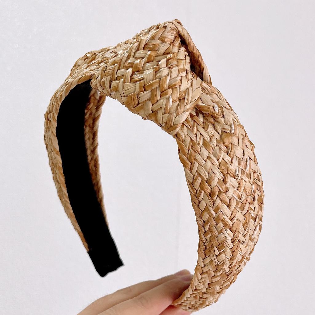 PROLY New Fashion Women Headband Raffia Pressed Knotted Hairband Wide Side Autumn Headwear Hair Accessories