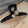 Glossy Black Large Pearl Hair Claw Clip for Women - High-End Shark Clip for Thick Hair