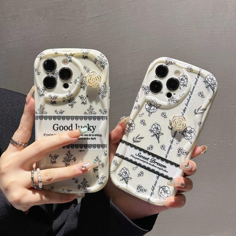 Retro applicable Apple OPPO Samsung mobile phone case creative English vivo Huawei Xiaomi three-dimensional ins camellia