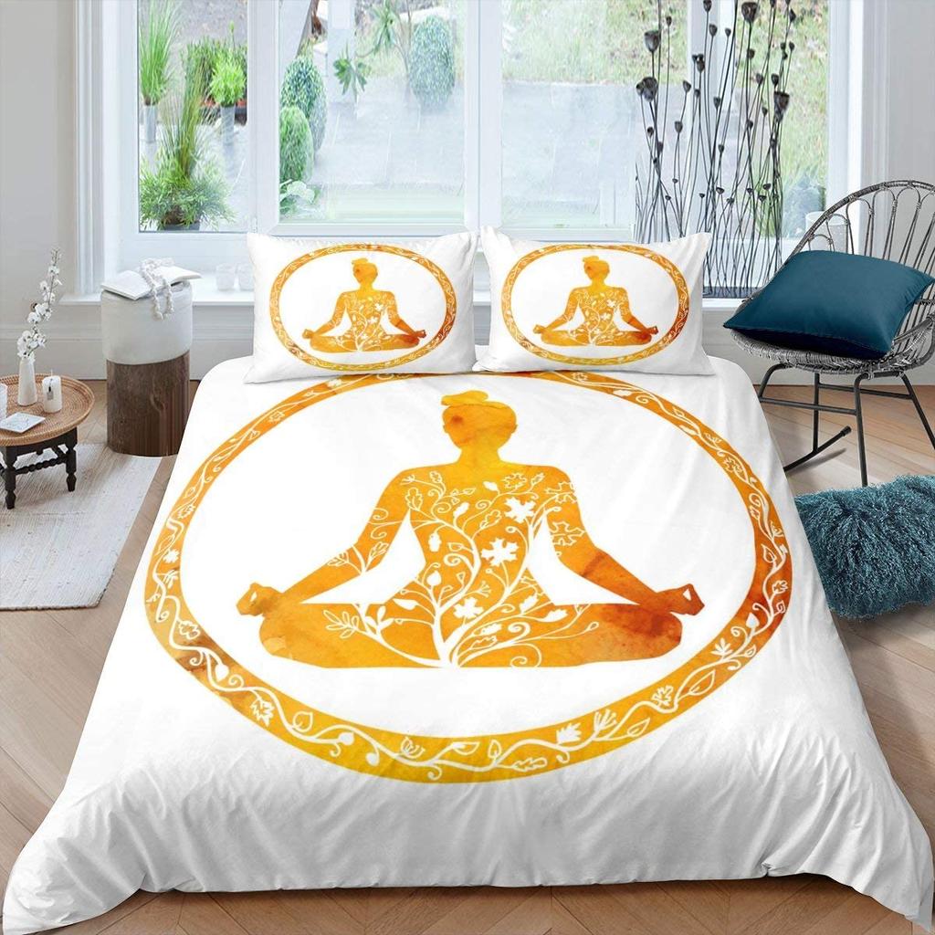 Yoga Duvet Cover Set King Size,Chakra Meditation Bedding Set, Mandala Comforter Cover Boho Hippie Style With Chakra Art Print