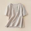 Short-sleeved Women's Embroidered Cotton and Linen Round Neck Summer Loose Large Size T-shirt Pullover Women
