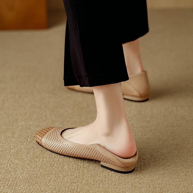 Krazing Pot Cow Skin Weaving Summer Size 41 Low Heels Party Shoes Women Square Toe Gladiator Mixed Color Hollow Out Pumps