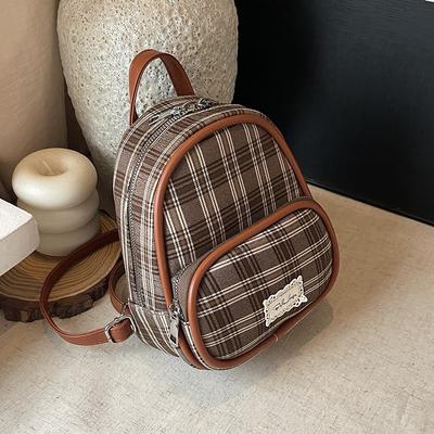 New Niche Design Popular Fashion Plaid Contrasting Color Backpack Versatile Women's Backpack