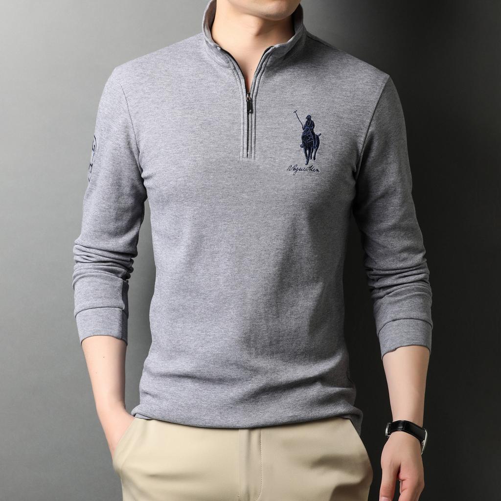 High End Módní Značka Návrhářské Polo Tričko Černé Pánské Korejské Pruhované Ležérní Topy s Dlouhým Rukávem Pánské Oblečení