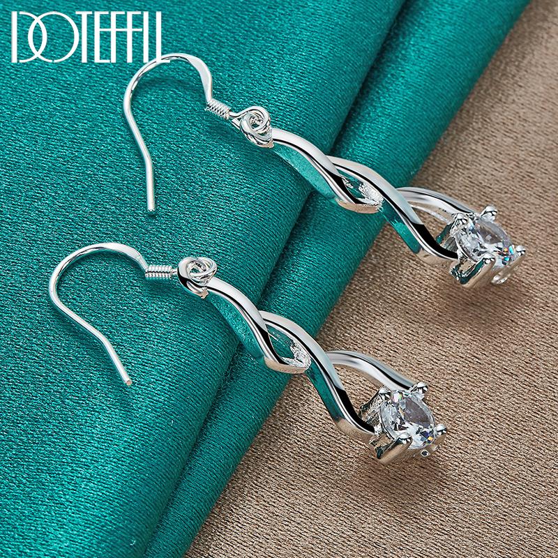 925 Sterling Silver Zircon Geometry Drop Earring for Woman Lady Wedding Engagement Party Fashion Jewelry
