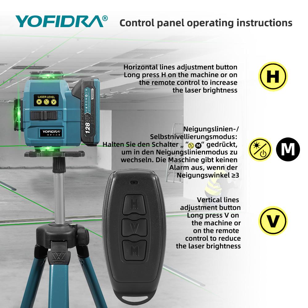 Yofidra 16 Lines 4D Laser Level Automatic 360 Horizontal Vertical Self-leveling Ultra Powerful Green Beam For 18V Battery