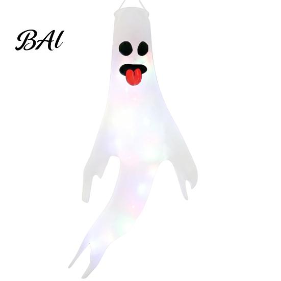 Festival Party Supplies 47 Inch Halloween Hanging Ghost Windsock with LED Lights, Luminous Flying Ghosts Knitted Fabric Flag Wind Socks for