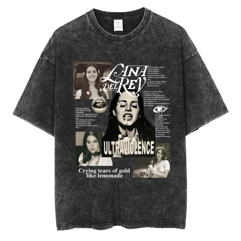 S Maglietta Lavata di Lana Del Rey Harajuku Uomo Donna Retro Manica Corta T-shirt alla Moda Cotone Oversize Streetwear