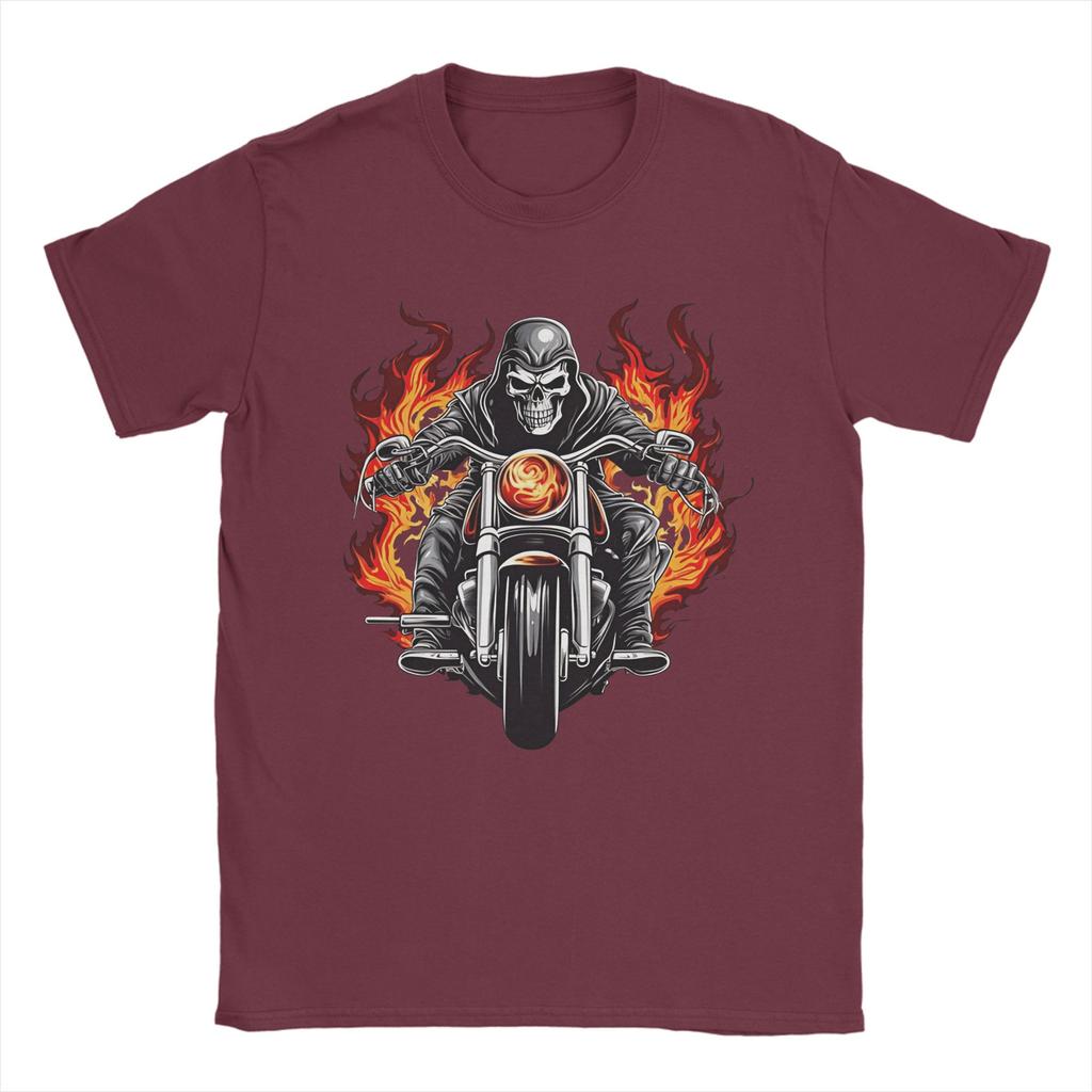 Skull Biker TShirt Unisex Casual Cotton Tees Round Neck Short Sleeve T Shirts New Arrival Clothing