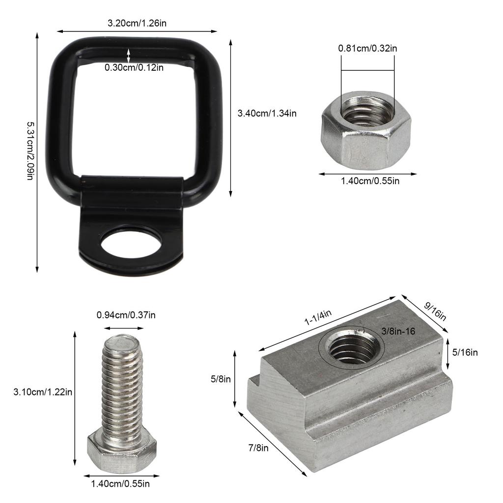 Deck Rails Cleat T Slot Nuts Bed Metal Threaded Tie Down Anchors Rings for Truck Pickup