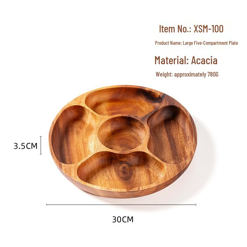 Acacia Wood Five-Compartment Serving Tray