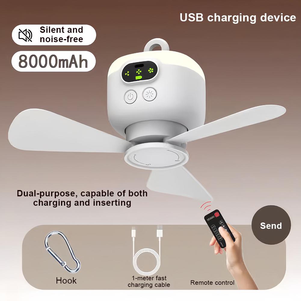 

Portable Camping Ceiling Fan 8000mAh/12000mAh USB Rechargeable Remote Control Low Noise Air Circulator Cooler Electric Fan