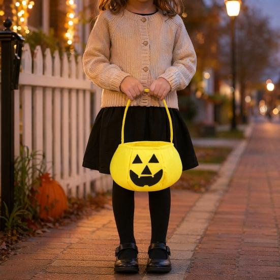 Halloween Pumpkin Candy Bag for Kids Reusable Non-Woven Trick or Treat Bucket Pumpkin