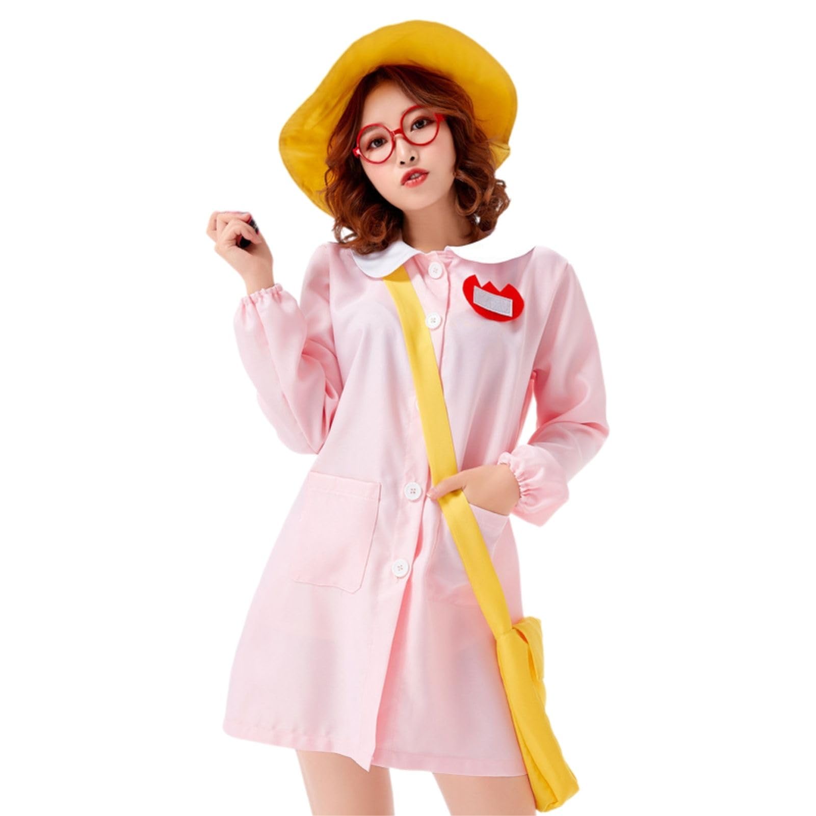 

Eiza 4-Piece Kindergarten Cosplay Costume Set for Girls and Adults, Includes Hat, Smock, Bag, and Name Tag, Standard Model e792 (Pink, Small)