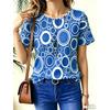 Moda Donna Girocollo Manica Corta Stampa Colore 3D Casual T-shirt Casual a Manica Corta Girocollo