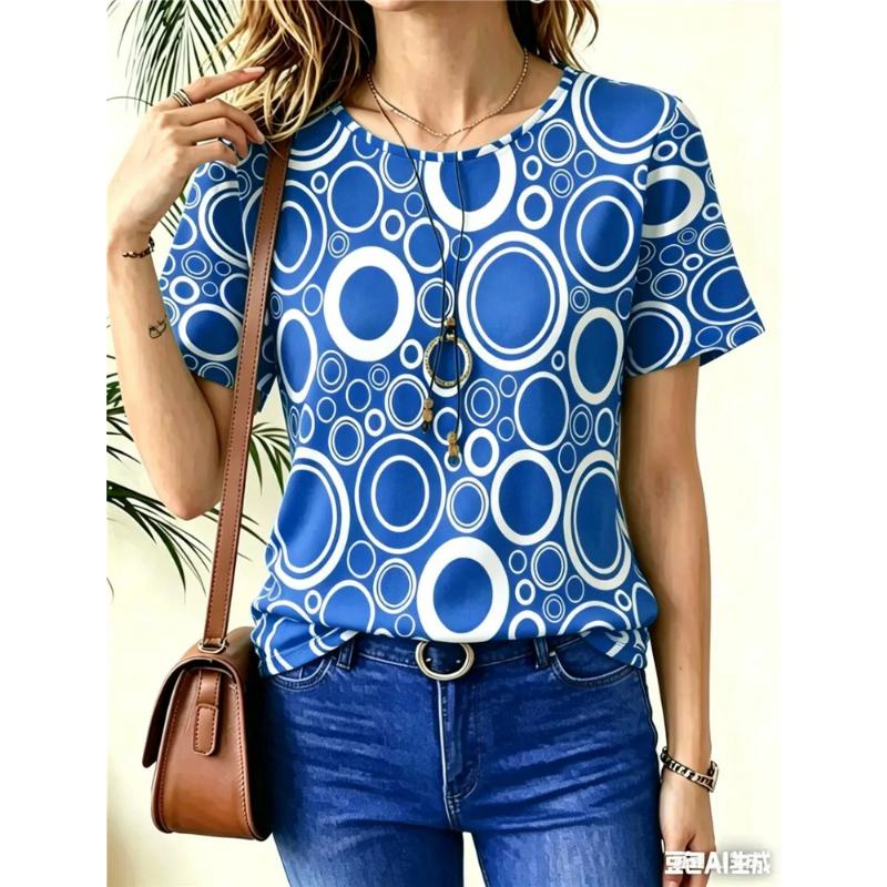 Moda Donna Girocollo Manica Corta Stampa Colore 3D Casual T-shirt Casual a Manica Corta Girocollo