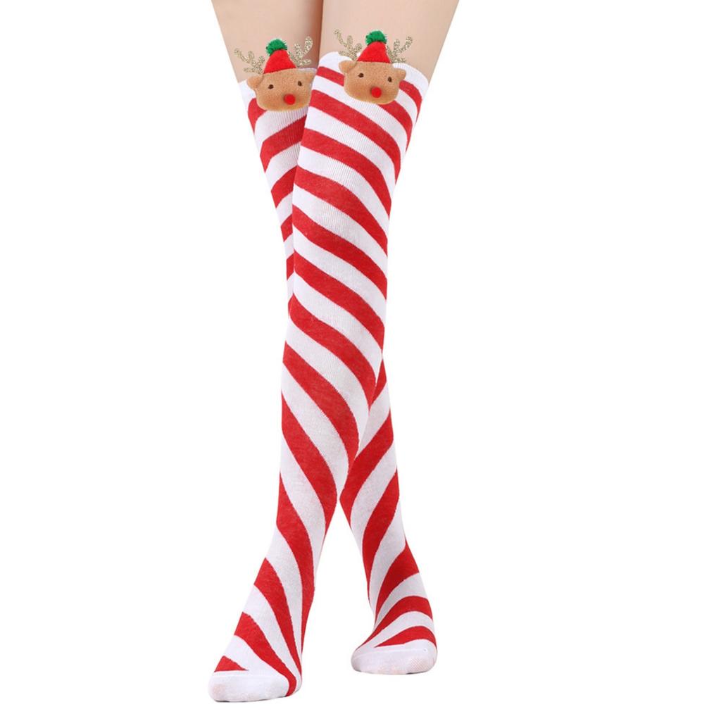Women's Christmas Doll Socks Stripe Knee-High Socks