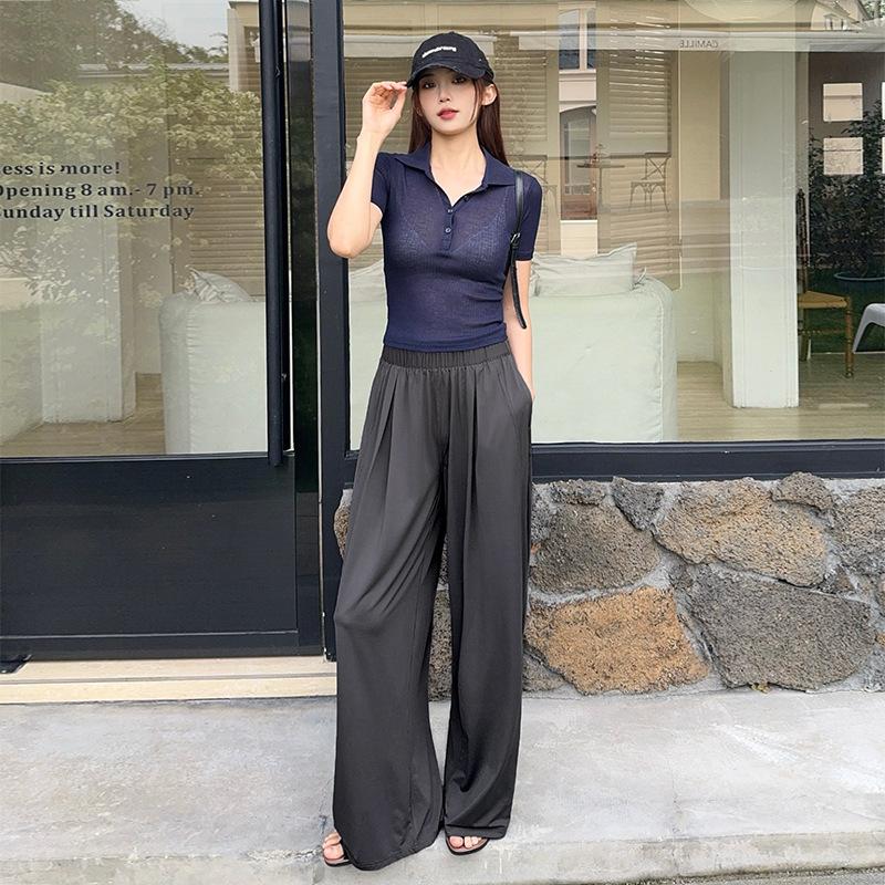 

Брюки палаццо для женщин на лето с высокой талией, ниспадающие повседневные брюки в японском ленивом стиле, брюки Ямамото, защита от солнца, прямые брюки S