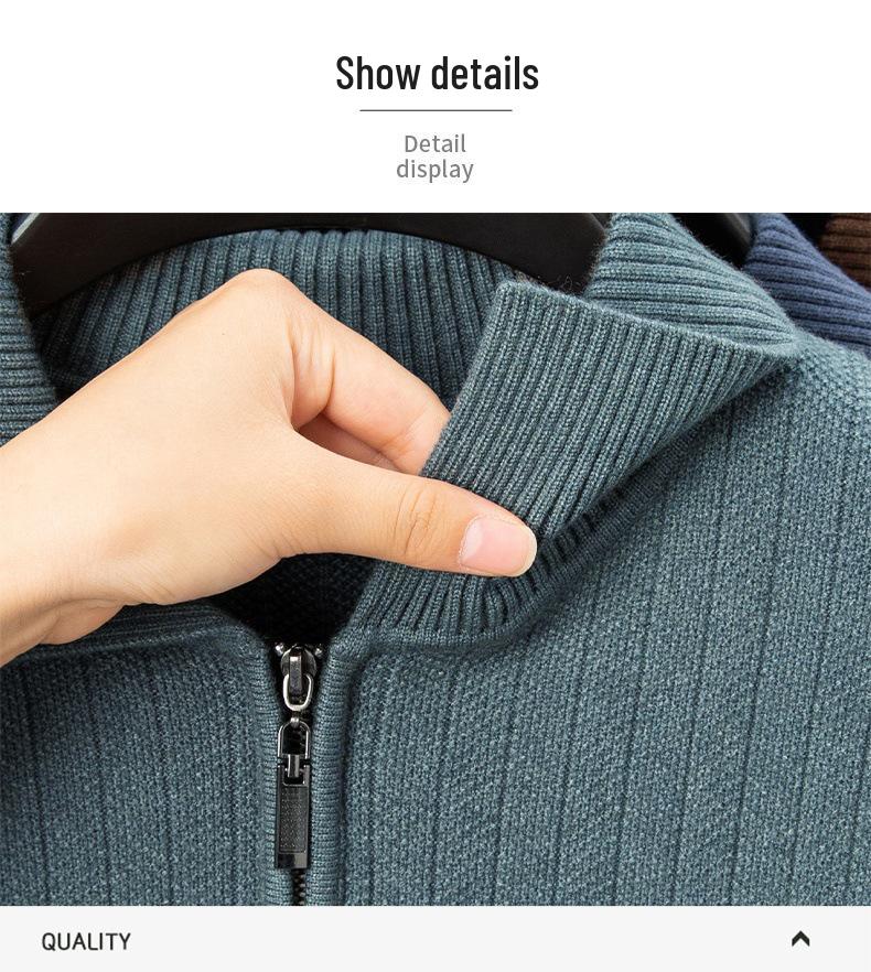 Men's Mid-Aged Half-Zip Knit Polo Shirt - Thick Solid Color Sweater for Autumn and Winter