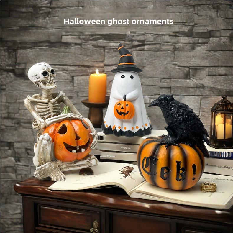 A Halloween Home Decoration Ghost Pumpkin Ornaments Party Props Decorative Resin Skeleton Holiday Atmosphere