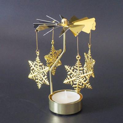 Metal Metal Rotating Tea Light Holder Gold Silver Hollow Christmas Rotating Candle Holder Angel Carousel Pattern