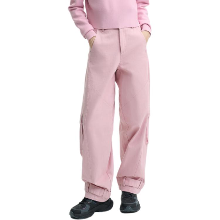 Fila Original Solid Color Cotton Multi-Pocket Loose Functional Cargo Pants Women Pants Dark-Cherry-Blossom F51W449801F-PK